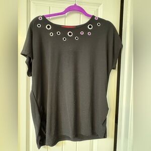 Scarlett Black Tee with Purple Eyelet Accents
